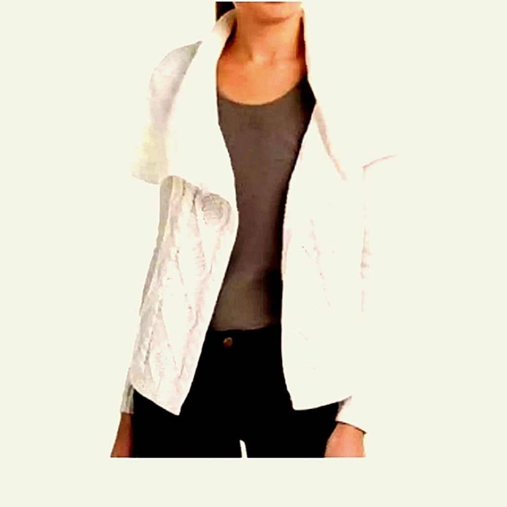 Cabi cable knit Cotton cardigan with back shawl collar